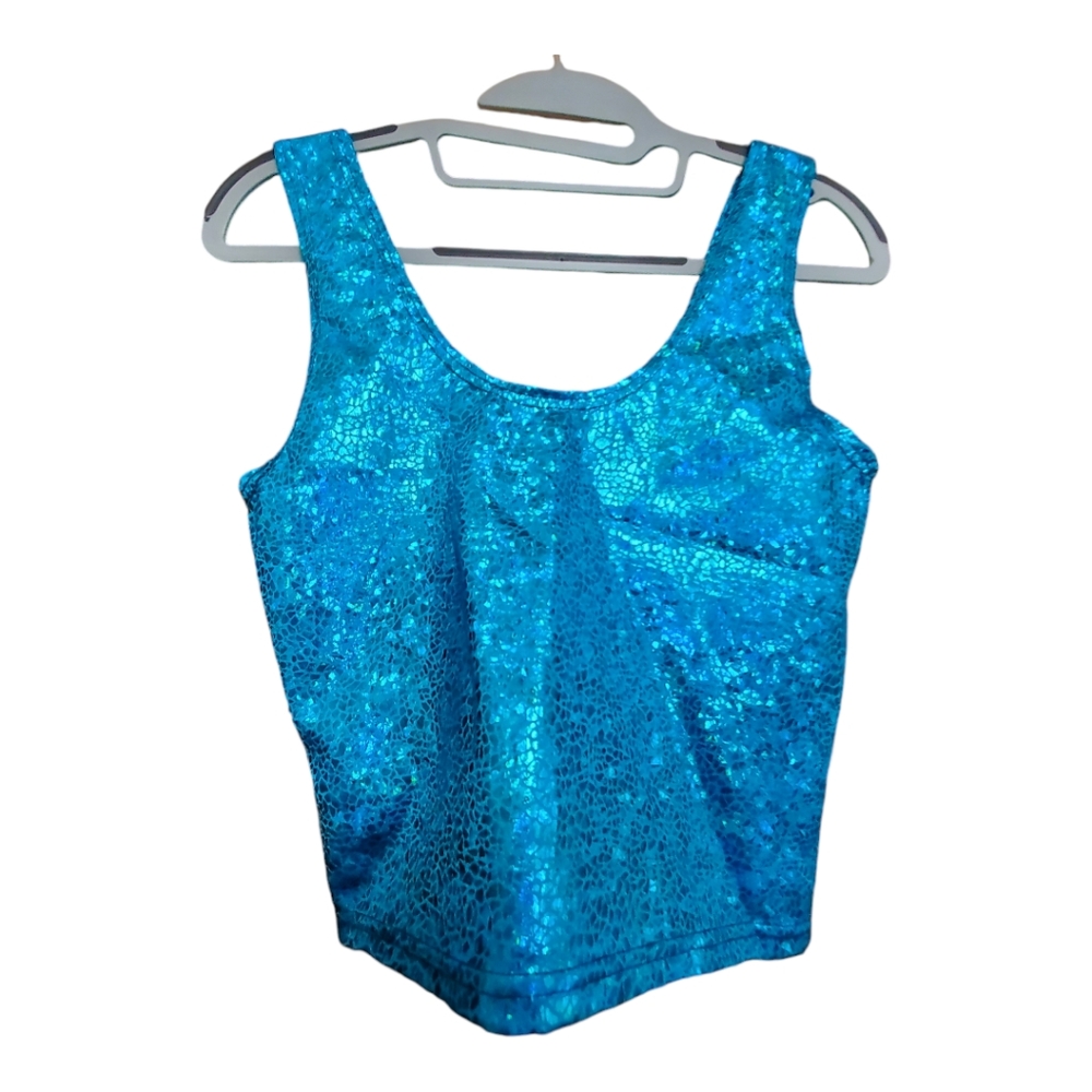 80s Blue Metallic Snake Skin Pattern Cropped Tank Top